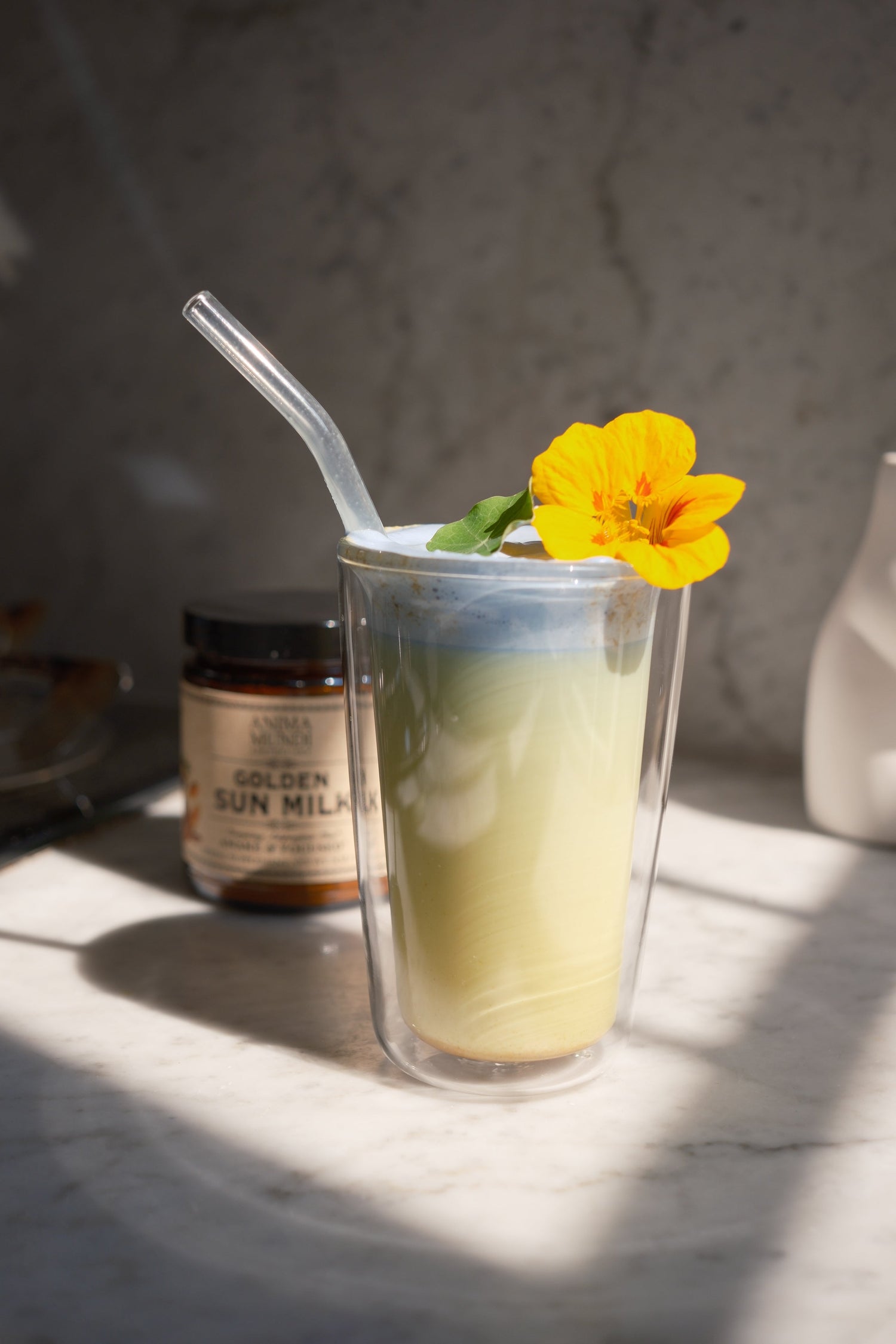 Golden Sun Latte with Butterfly Pea Flower Cream