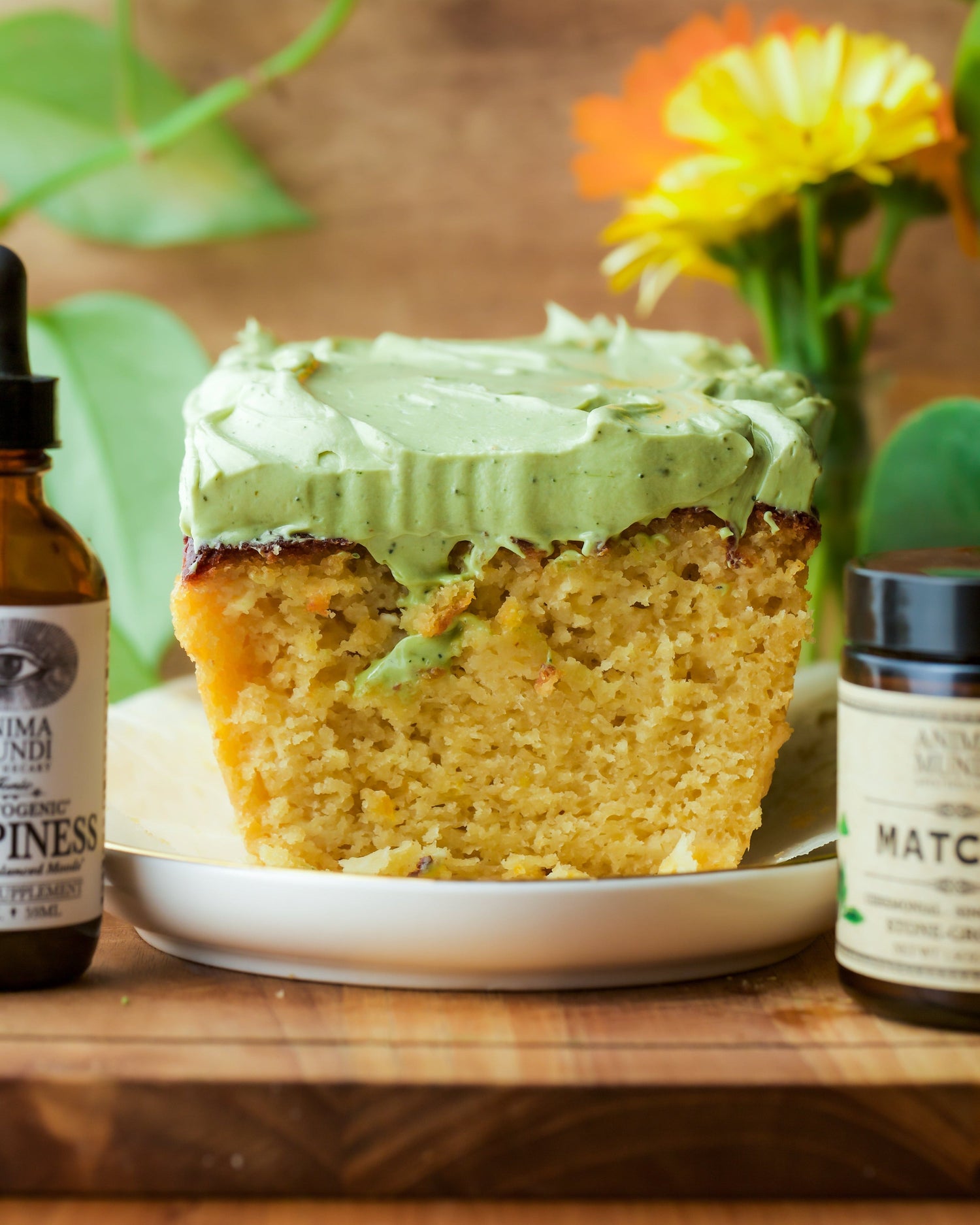 Lemon Honey Love Cake with Matcha & Lion's Mane Cream Cheese Frosting